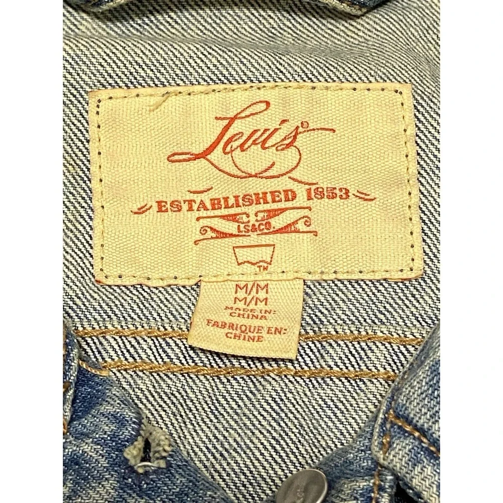 Levi's Trucker Boyfriend Jacket Women's Medium Distressed Blue Denim‎